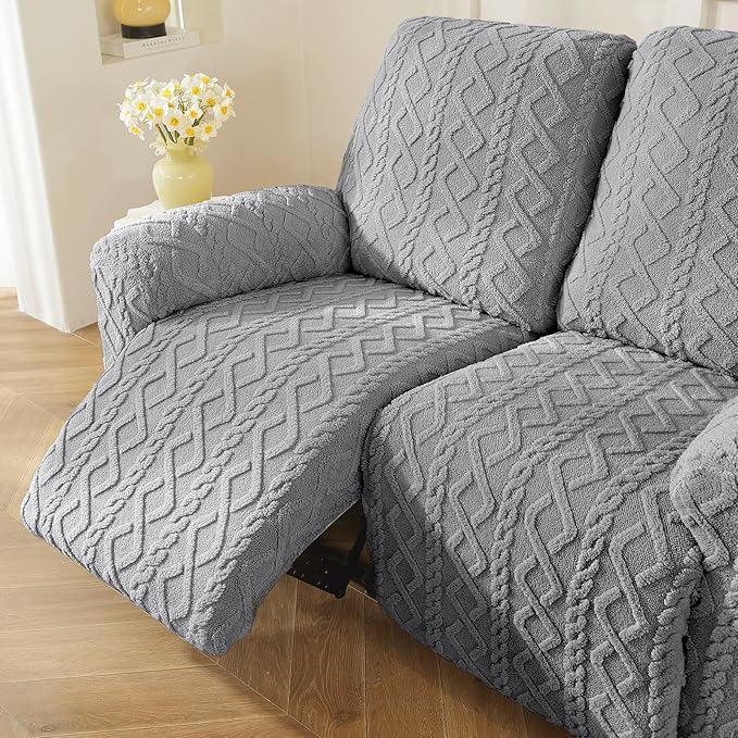 vctops 6 Pieces Geometric Jacquard Plush Recliner Loveseat Slipcovers Soft - Image 7
