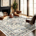 Washable Area Rug 8'x10' Cyan Khaki Retro Boho Design Non-Shedding Non-Slip by CHAMPLANT