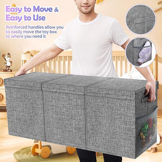 Extra Large Toy Box Chest with Lids, Collapsible Sturdy Kids Toy Storage - Image 5
