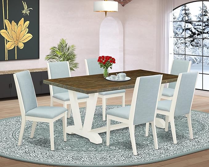 East West Furniture V077LA015-7 7 Piece Dining Table Set Consist of a Rectangle - Image 2