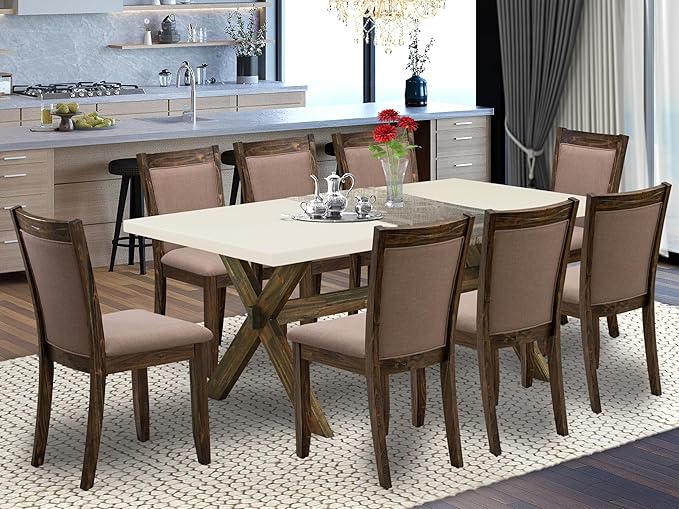 East West Furniture X727MZ748-9 9 Piece Dining Table Set Includes a Rectangle - Image 2