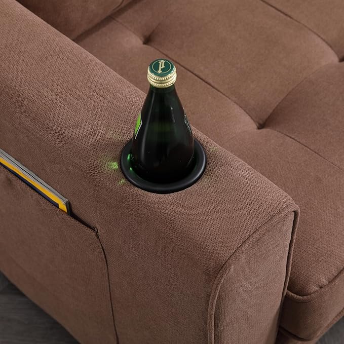 ERYE 3 Fold Tufted Upholstered Futon Sofa Bed Modern Convertible Foldable Floor - Image 5