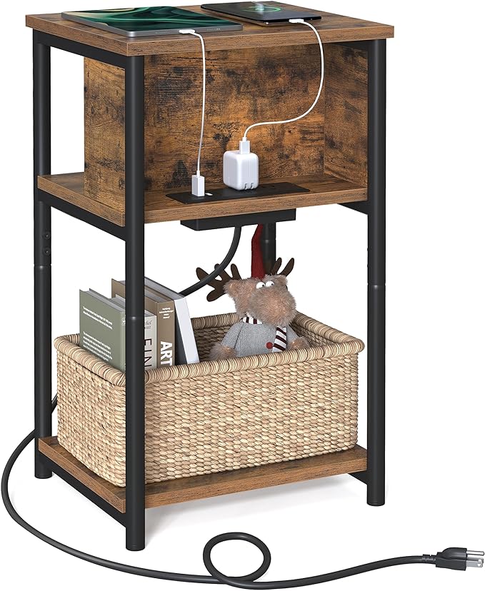 VASAGLE Side Table with Charging Station, 3-Tier End Table with USB Ports and by VASAGLEbySONGMICSHOME