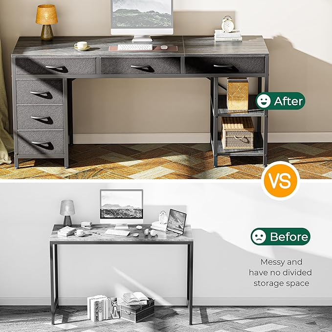 Huuger Computer Desk with 6 Drawers, 63 Inch Office Desk with Shelves, - Image 6