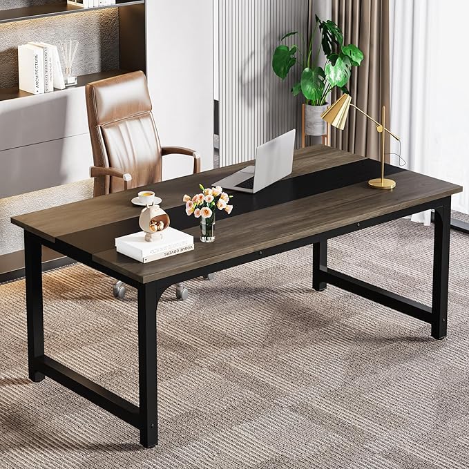 LITTLE TREE 63 Inch Large Executive Office Desk, Simple Computer Workstation - Image 4