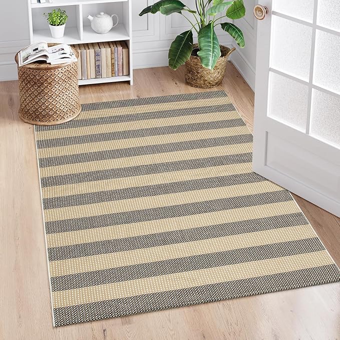 OJIA Washable Outdoor Rug 4'x6', Cotton Woven Outdoor Patio Rug Tan Front Porch - Image 9
