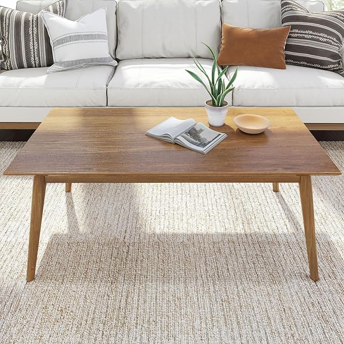 Plank+Beam 48 Inch Mid Century Modern Coffee Table, Wood Coffee Tables - Image 6