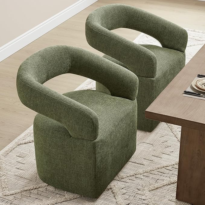 Upholstered Dining Chairs with Casters Easy Assembly Require Modern Barrel - Image 2