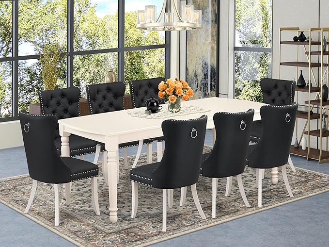 East West Furniture DODA9-LWH-12 9 Piece Dinette Set Contains a Rectangle - Image 2