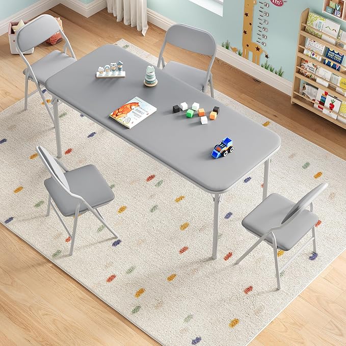 GarveeHome 5-Piece Kids Folding Table and Chairs Set, Toddlers Children's - Image 2