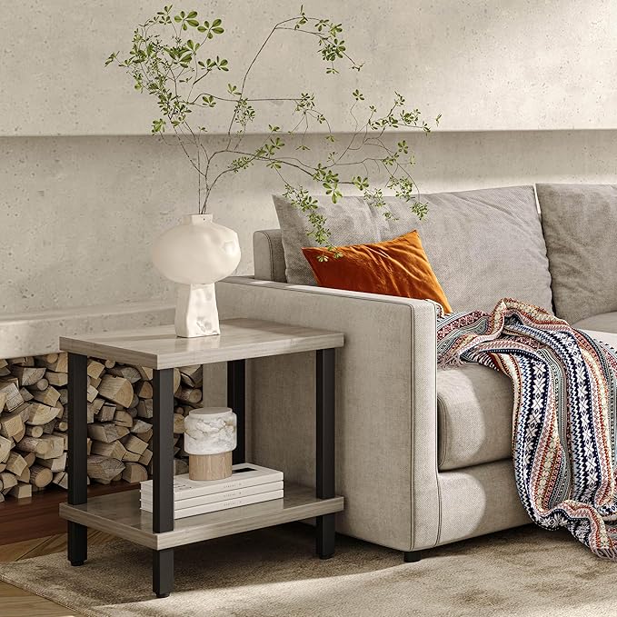 Large End Table Farmhouse Side Table Industrial Style Sofa Table Metal X Accent - Image 2