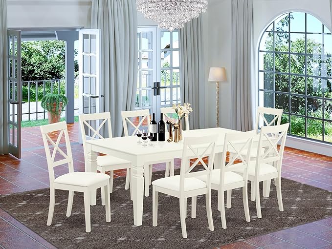 East West Furniture LGBO9-LWH-LC 9 Piece Kitchen Table Set Includes a Rectangle - Image 2