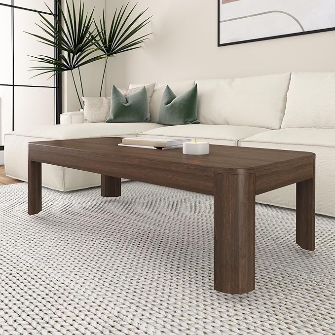 Plank+Beam Modern Rounded Coffee Table, 54 Inch, Solid Wood Contemporary Center by PlankBeam