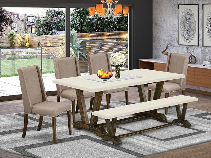 East West Furniture V727FL716-6 6 Piece Dining Table Set Contains a Rectangle - Image 2