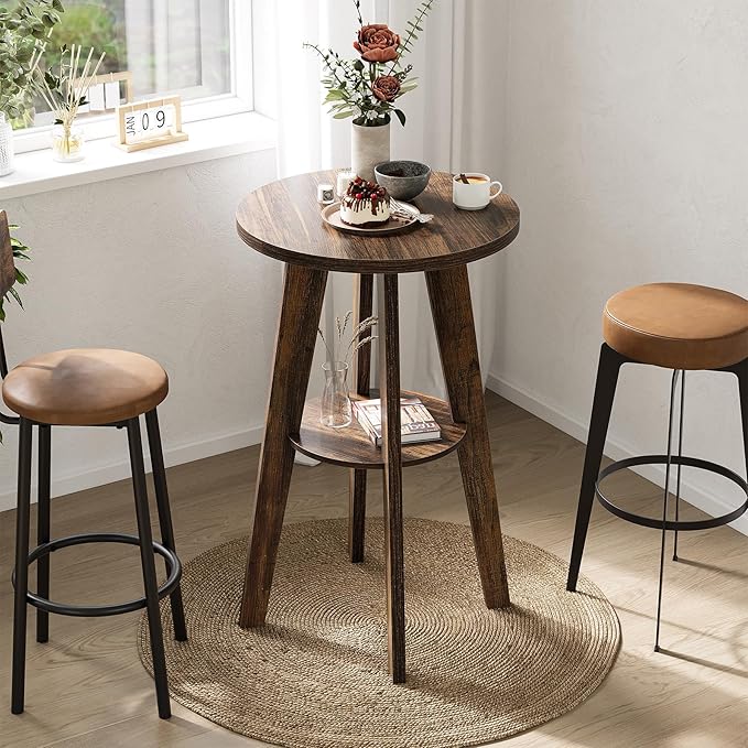LITTLE TREE Portable Round Bar Table, High Top Bistro Pub Table, Mobile 2-Tier - Image 5