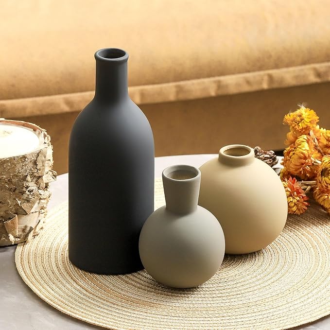 Ceramic Vase Set of 3, Flower Decorative Vases Home Decor Boho Neutral Modern - Image 5