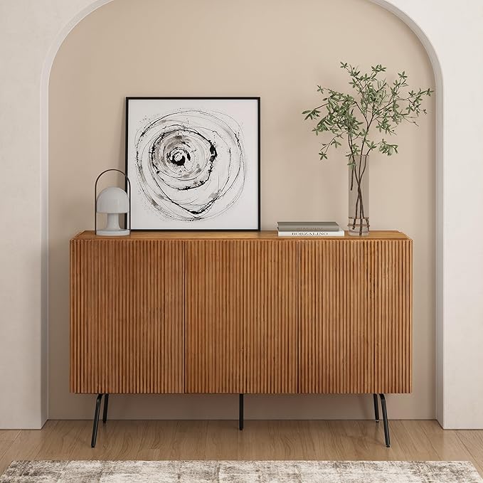 NTC Veil Modern Sideboard with 3 Doors, Buffet Cabinet with Vertical Groove by NTC
