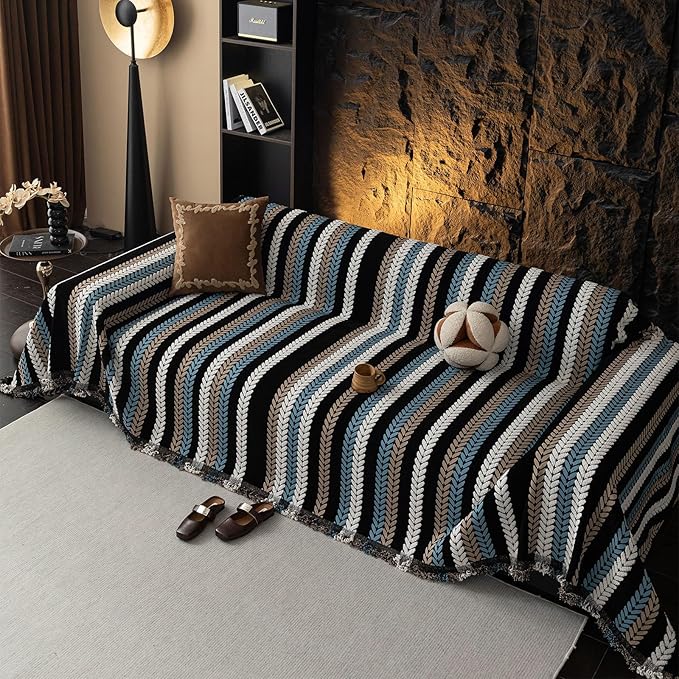 STACYPIK Boho Chenille Sofa Cover, Soft Jacquard Leaves Couch Cover, Non-Slip - Image 2
