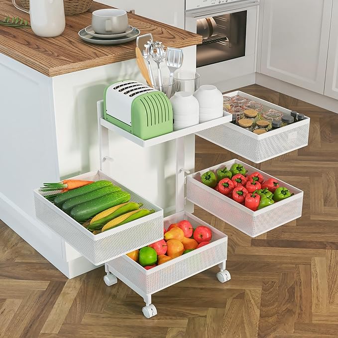 Fruit Basket for Kitchen No Assembly, Rolling Rotating Storage cart, Bathroom by xinyourui