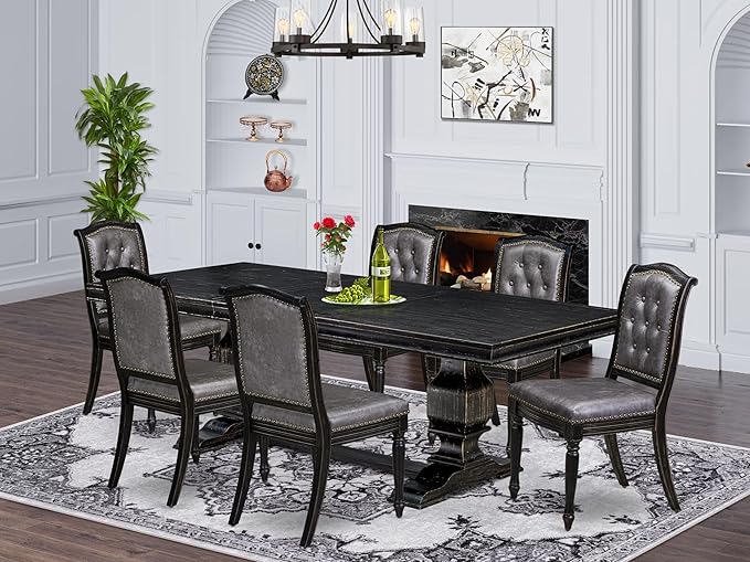 LKMA7-SBB-34-7-pc Dining Room Set Consists of a Dinner Table and 6 Dark Grey by LuxebyEastWestFurniture