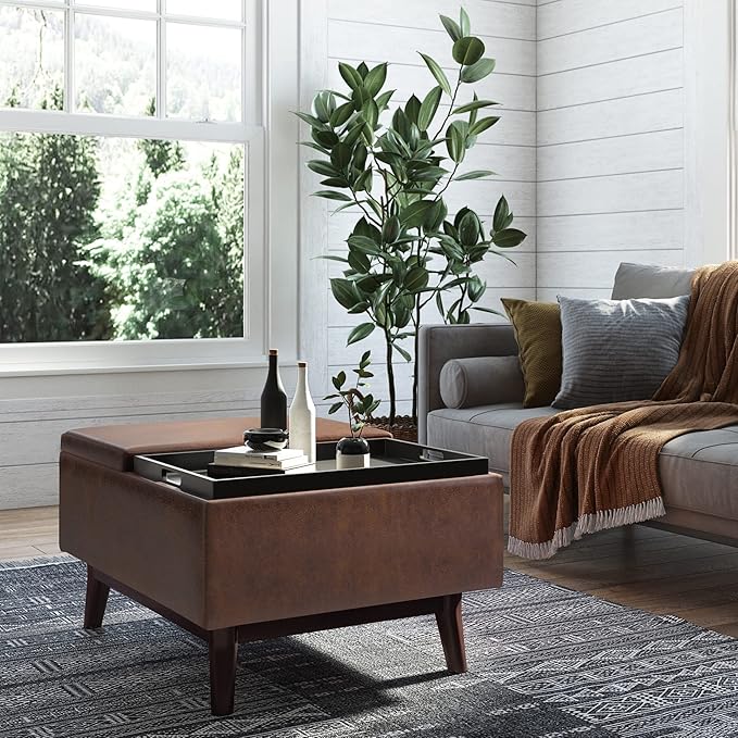 SIMPLIHOME Owen 34 inch Wide Mid Century Modern Rectangle Coffee Table Storage - Image 2