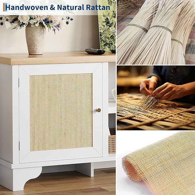 GarveeHome Rattan TV Stand for 70 Inch TV, Boho Entertainment Center - Image 5