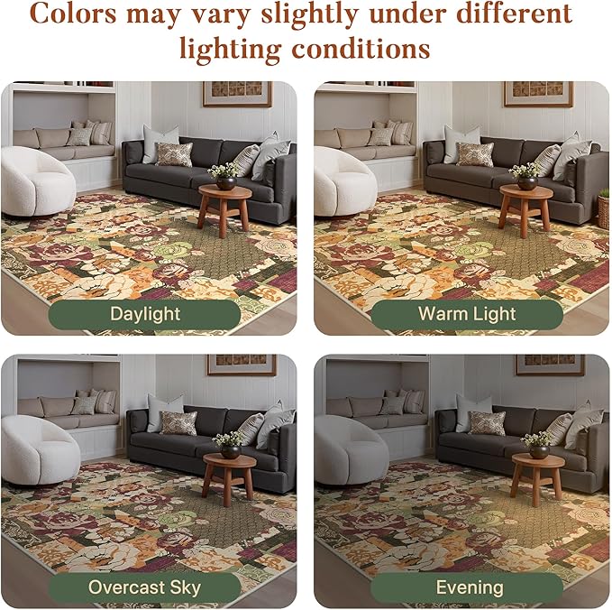 GENIMO Floral Runner Rug 2'6''x8, Machine Washable Non Slip Vintage Patchwork - Image 6