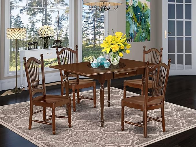 East West Furniture MZDO5-MAH-W 5 Piece Dining Room Table Set Includes a - Image 2