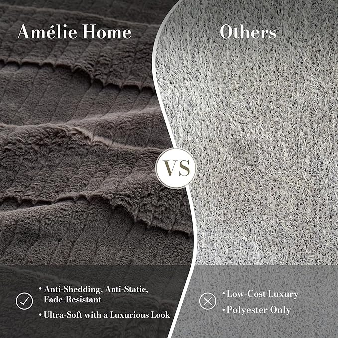 Amélie Home Luxury Striped Faux Fur Throw Blanket - Image 9