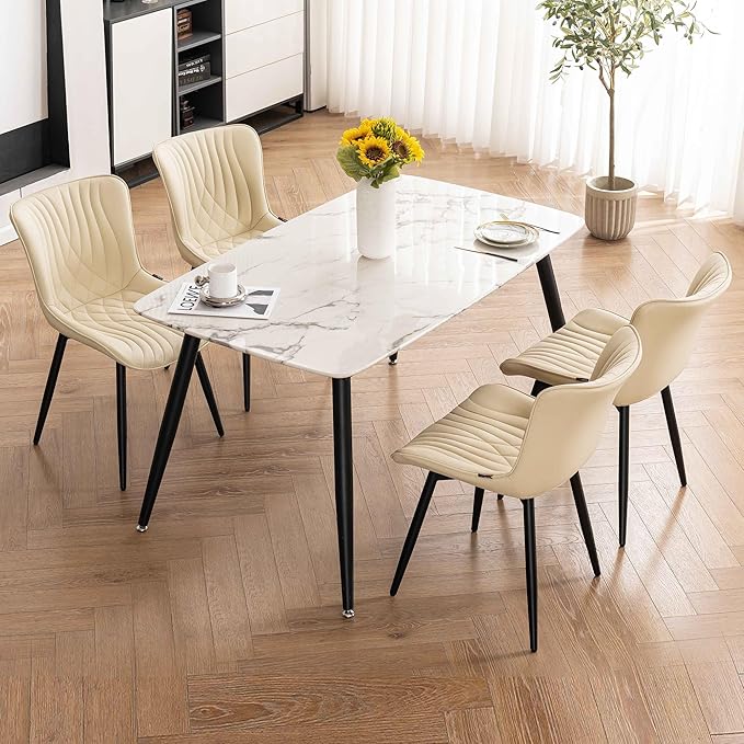 Kidol & Shellder Beige Dining Chairs Set of 2, Faux Leather Upholstered Mid - Image 4