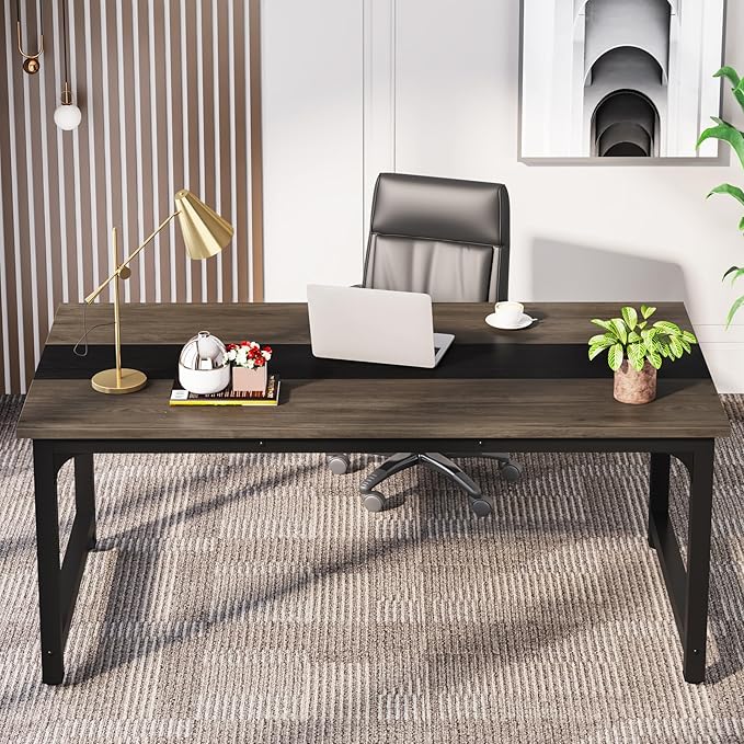 LITTLE TREE 63 Inch Large Executive Office Desk, Simple Computer Workstation - Image 2