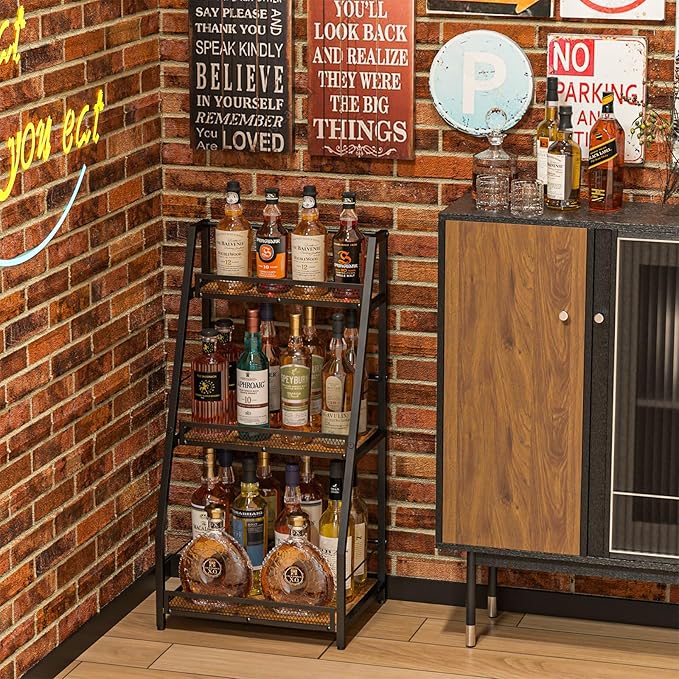 3-Tier Trapezoid Liquor Stand for Home Bar, Stepped Wine Rack Freestanding - Image 3