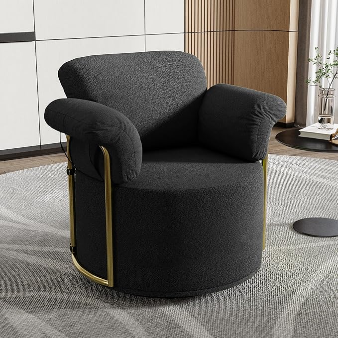 KEIKI Modern Comfy Swivel Accent Reading Chair, 360°Round Upholstered Barrel by Unknown