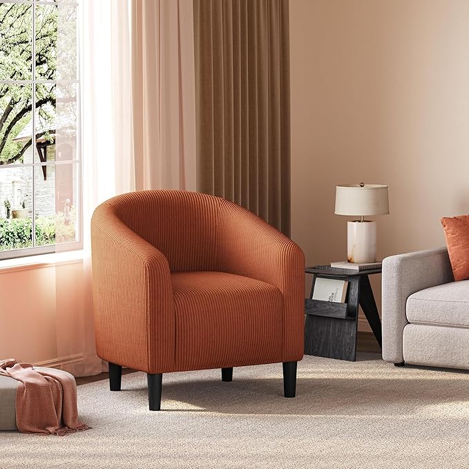 Yaheetech Accent Barrel Chair, Corduroy Fabric Club Chair, Furry Sherpa Elegant - Image 2
