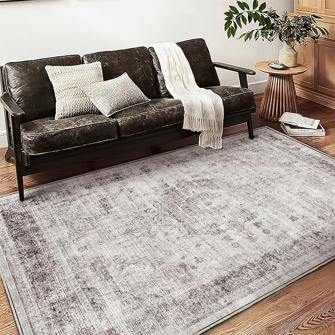 Washable Area Rug 4'x6' Floral red Traditional Floor Cover Foldable Thin Rugs - Image 3