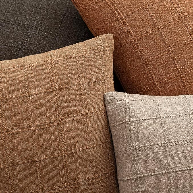 Foindtower Set of 2 Decorative Linen Check Throw Pillow Covers Neutral - Image 4