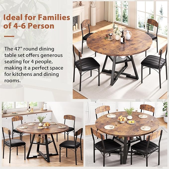 Round Dining Table Set for 4, Kitchen Table and Chairs for 4, Circle Table - Image 6