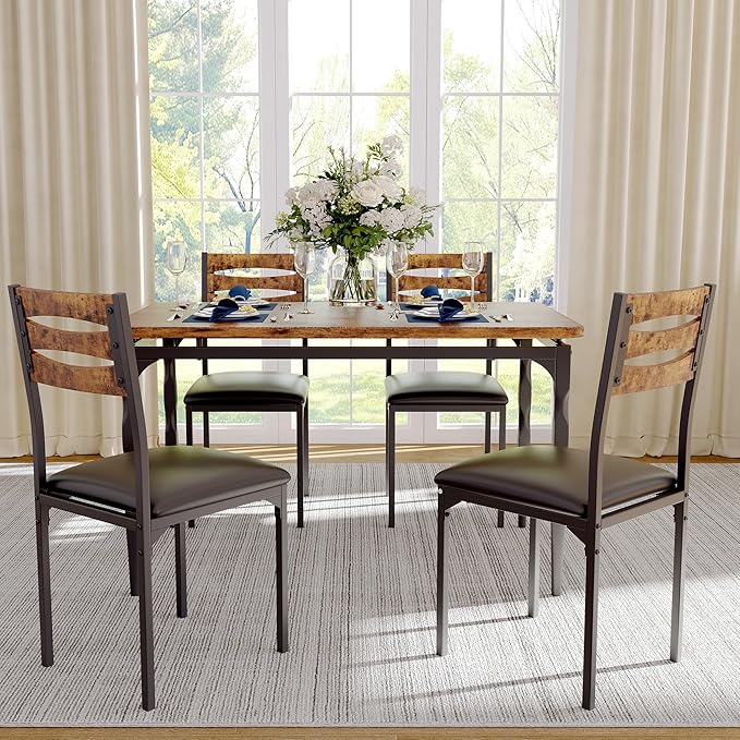 GarveeHome 5 Piece Dining Table Set, Industrial Style Dining Table and Chairs - Image 5