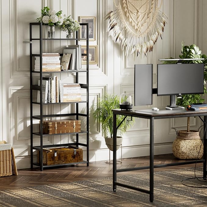5-Tier Bamboo Wood Ladder Bookshelf, Tall Display Storage Shelf, Large Bookcase - Image 8