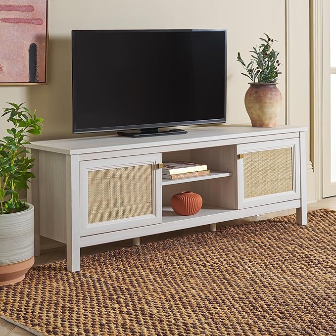 SAFAVIEH Evane TV Stand for up to 65" Flatscreen – Bleached White & Natural by SAFAVIEH