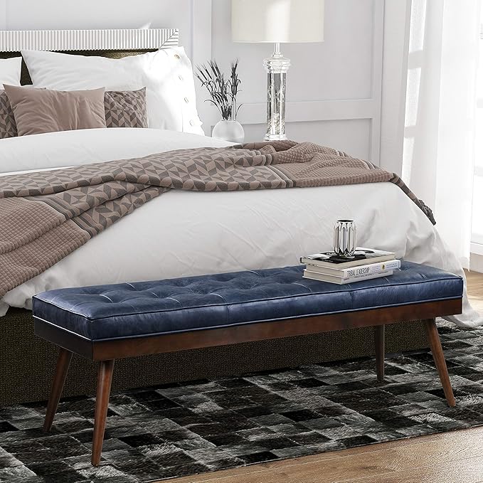 POLY & BARK Napa Luca Leather Bench, Midnight Blue - Image 2