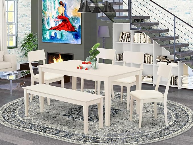 East West Furniture CAAD6-LWH-LC 6 Piece Dining Table Set Contains a Rectangle - Image 2