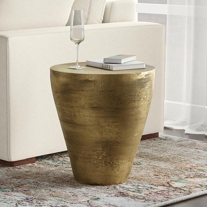 SIMPLIHOME Cavan Metal Side Table in Antique Brass, 16.5" Round, 17.75" H - Image 2