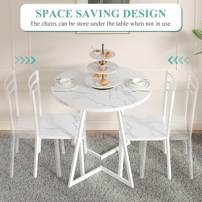 VECELO Small Round Dining Table Set - Image 3