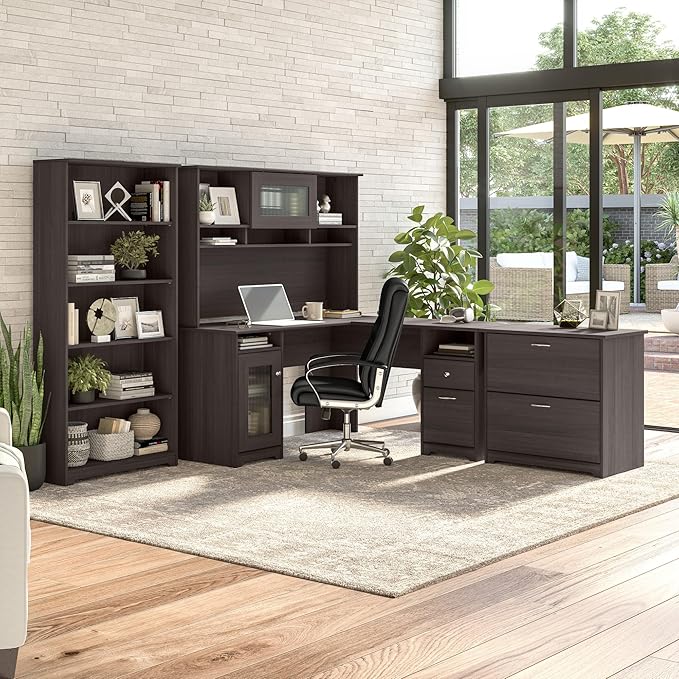 Bush Furniture Cabot Tall 5 Shelf Bookcase | Large Open Bookshelf in Heather - Image 4