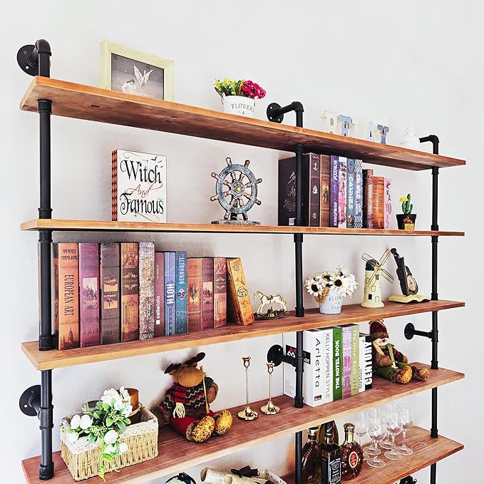 Industrial Ladder Shelf Bookcase, Wall Mounted Rustic Bookshelf, Retro Wood - Image 7