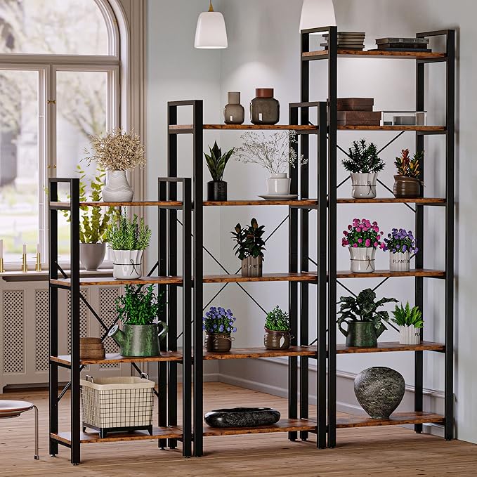 IRONCK Bookshelf 6-Tier Ladder Shelf 110lbs Display Shelf Vintage Industrial - Image 7