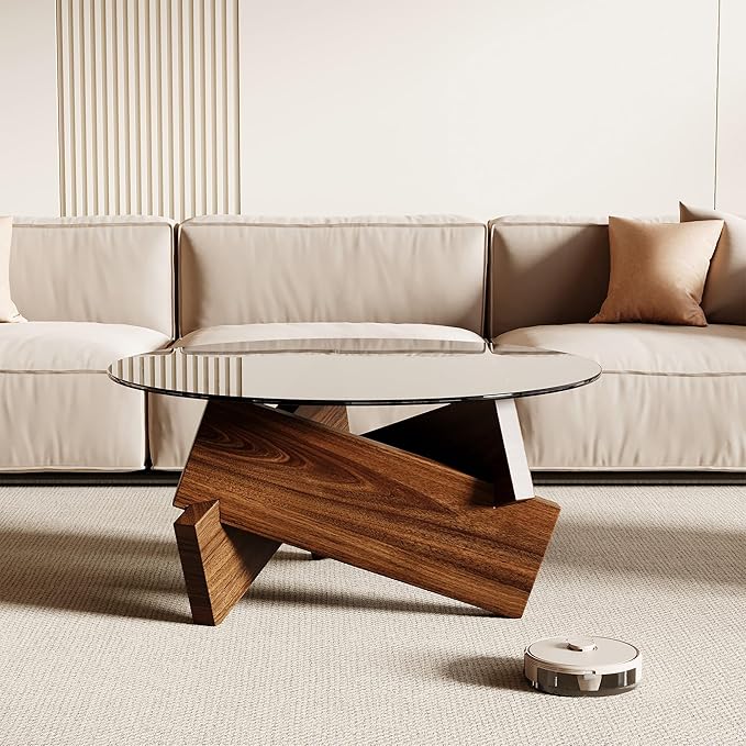 Honyee Morden Rounded Coffee Table, 30.7" x 30.7" x 16.1" Tempered Glass Top - Image 5