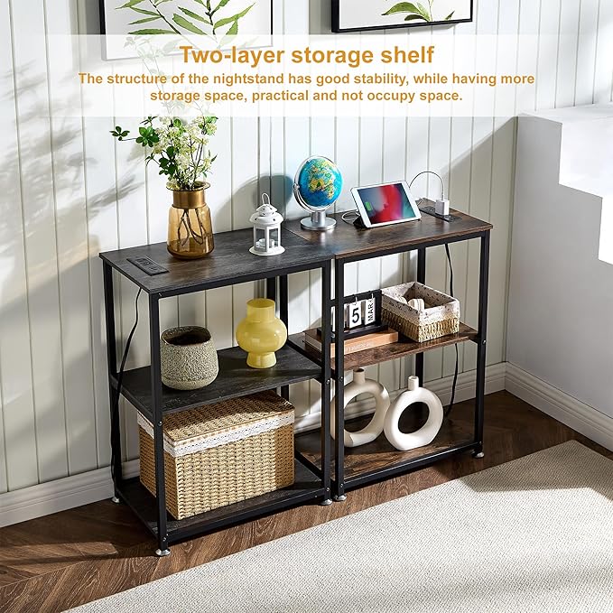 VECELO Tall End Table with Charging Station, Side Table with USB Ports and - Image 4