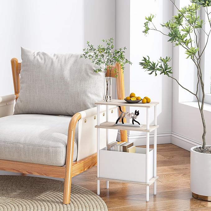 Narrow Side Table with Fabric Basket, End Table - Image 4